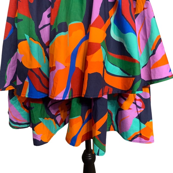 PEACE LOVE CALIFORNIA ADDIE ABSTRACT ONE SHOULDER TIERED MULTICOLOR MINI DRESS - Picture 14 of 16